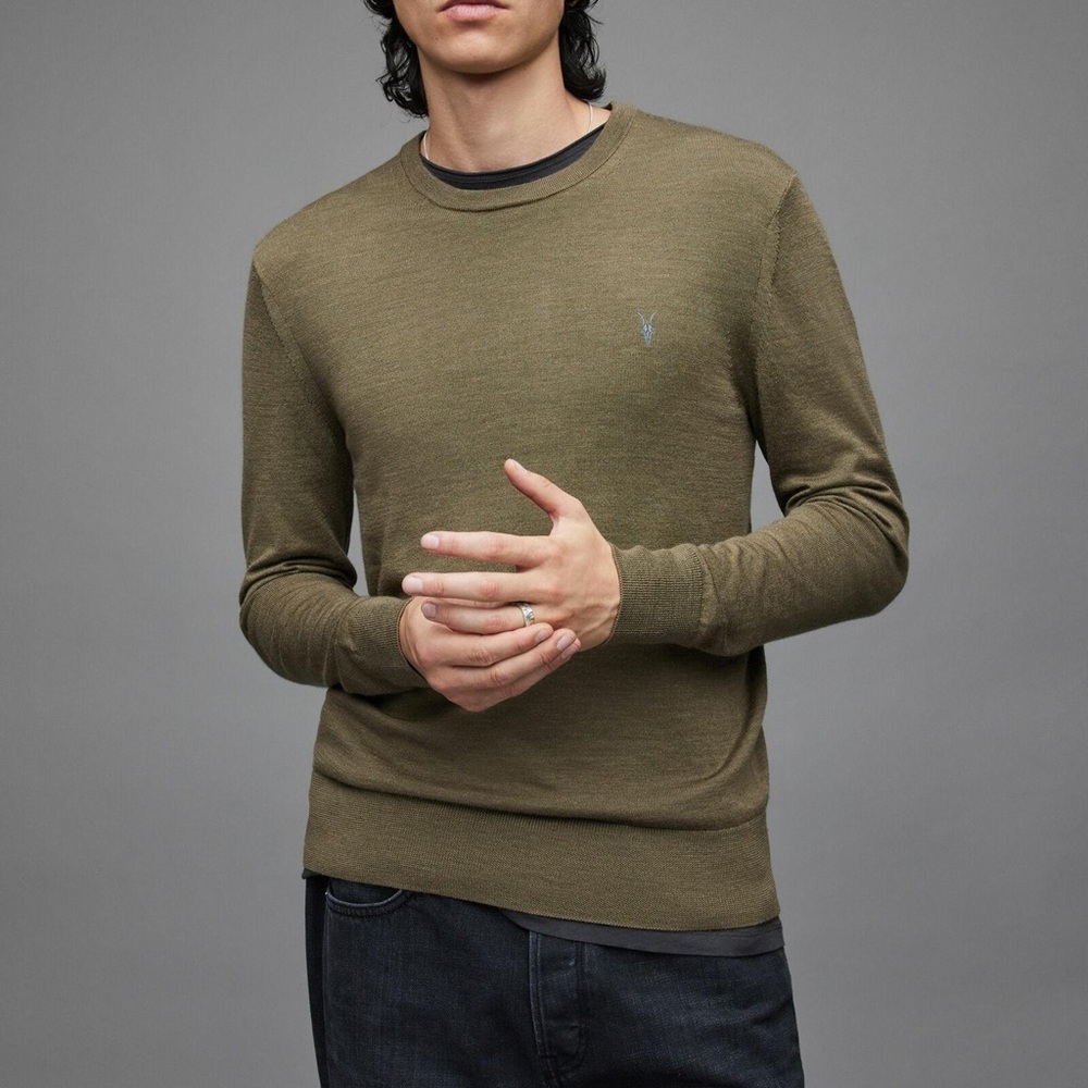 ALL SAINTS Mode Merino Crew Sweater in Olive